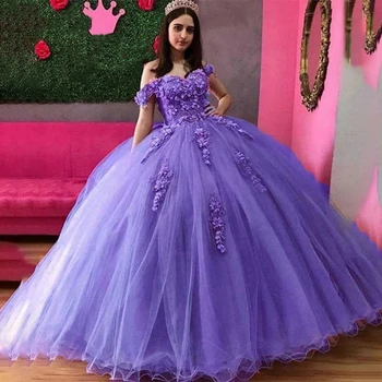 ANGELSBRIDEP Бални рокли Quinceanera рокли от рамо 3D апликации дантела принцеса сладък 16 маскарад рожден ден рокли NEW