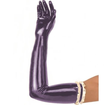 Faux кожа PVC ръкавици мода жени дълги ръкавици секси раирани ръкавици Лолита Хелоуин костюм ръкавици косплей фетиш ръкавица