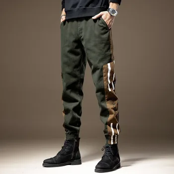 Trend Мъжки пачуърк карго панталони Модни странични ивици Ластик Джогинг Sweatpants Мъжки харджуку спортен харем панталони