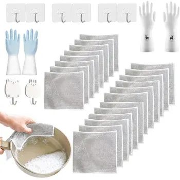 Маслена чиния Миене на парцали с куки и ръкавици Мрежа за многократна употреба Почистваща кърпа без надраскване Универсален за миене на съдове Мивки Броячи