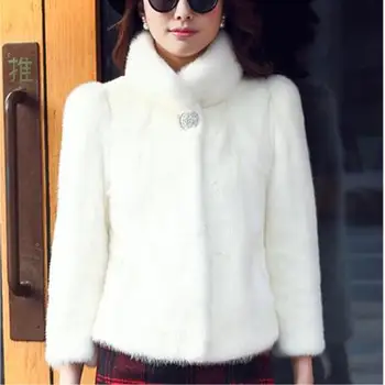 Плюшени дамски палта от изкуствена кожа 2023 Зимни елегантни жени палто от изкуствена норка пончо връхни дрехи черно бяло топло секси късо яке M875