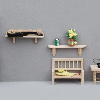 1:12 Къща за кукли миниатюрни дървени стена рафт висящи багажник съхранение рафт мебели модел DIY Dollhouse живот сцена декор аксесоари