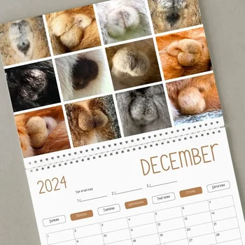 1 бр. Смешен котешки календар - забавен подарък - Календар на задните части на котките 2024 Както е показано Хартия Котка- - Котешки тестиси - Бял слон