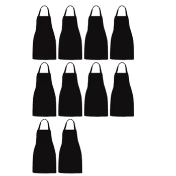 10 Pack Bib Престилка - Унисекс черна престилка насипни с 2 просторни джобове машинно пране за кухненски занаяти барбекю рисунка