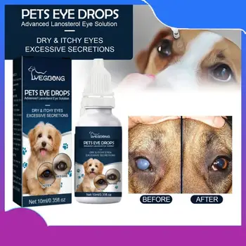 10ML Капки за очи за домашни любимци за котки и кучета за премахване на следи от сълзи Облекчаване на сухото облекчаване на сърбежа на очите Леко почистващо лекарство Малки животни
