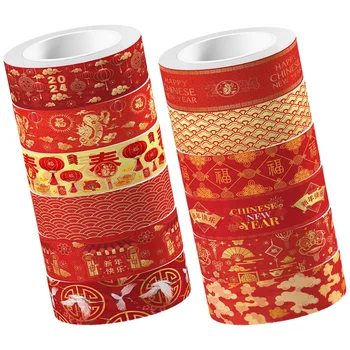 12 ролки Washi лента Китайска Нова година стил червен комплект 2024 пролетен фестивал ленти DIY етикет Скрапбукинг дракон декор