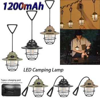 1200mAh LED къмпинг лампа ретро фенер акумулаторна аварийна палатка осветление реколта атмосфера висящи светлина за открит туризъм