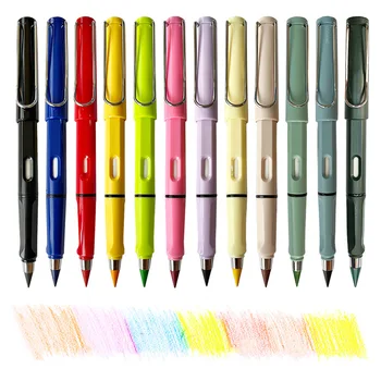 12Pcs Цветен HB вечен молив без мастило Детска художествена цветна живопис училище Kawaii канцеларски материали сменяеми съвети писалка малък размер