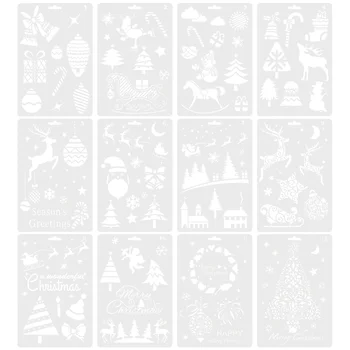 12бр Коледни шаблони за рисуване Шаблони за рисуване Живописен лист за занаятчийски скрапбукинг