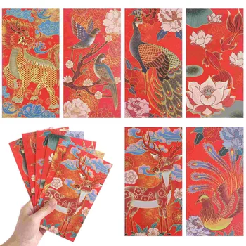 12бр Пликове Година Хонг Бао Китайска Нова година Червени пликове Добри джобове за подаръци за пролетния фестивал Новогодишни консумативи