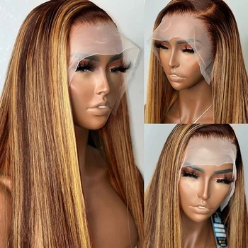 13x4 13x6 дантела фронтална перука прав акцент дантела отпред човешка коса бразилски Remy 180% мед блондинка цветни перуки за жени