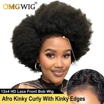 13x4 HD бразилски афро извратени къдрава перука с извратени ръбове за черни жени 100% човешка коса Preplucked монголски лепило перука Remy