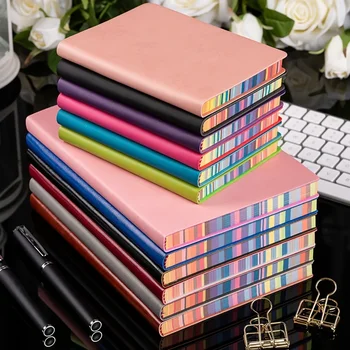 1pc A6 мека кожена корица Rainbow Edge бележник със 100 листа офис училище студент работа среща запис книга офис дневник