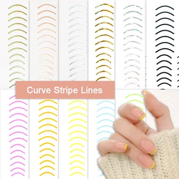 1pcs 3D нокти лепенки метална крива ивица линии дизайн DIY писмо нокти стикер лепило декорация фолио аксесоар