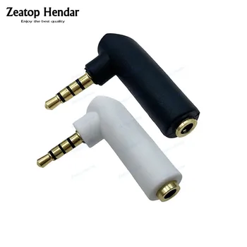 1Pcs златен прав ъгъл 3.5mm 4-полюсен женски стерео към 3.5mm 4-полюсен мъжки аудио щепсел L форма AUX жак адаптер конектор бял / черен