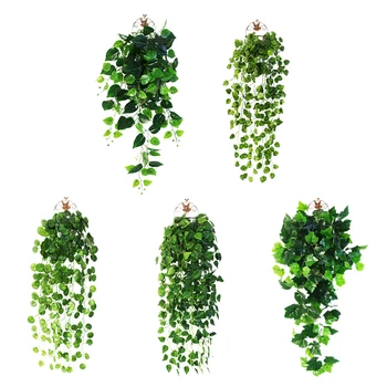 1Pcs изкуствени фалшиви висящи лозови растителни листа Венец Начало Градина стена декорация зелен
