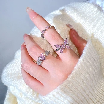 1pcs мода любов сърце циркон отворени пръстени комплект за жени готически сладки момичета геометрични пръстени пръст Y2K парти бижута аксесоари