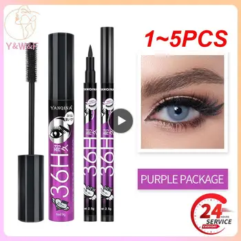 1~5PCS Smudge-proof Mascara Liquid Eyeliner Set Eye Lashes Makeups Black Smooth Waterproof 3D Fiber Lengthening Volume Cosmetic