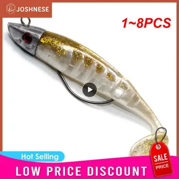 1~8PCS Fake Lure Jigging Soft Bait Fishing Lures 10cm 15.5g Head Jig Fish T Tail Sea Bass Lure Риболовни принадлежности 6 цвята