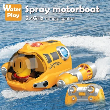 2.4G мини RC лодка със спрей светлина водоустойчива акумулаторна електрическа дистанционно управление моторна лодка подаръци водни играчки за деца