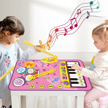 2 в 1 джаз барабан музика сензорна игра мат регулируем обем деца музикален playmat водоустойчив за малки деца възраст над 18 месеца