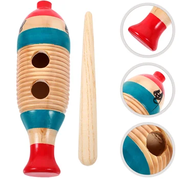 2 комплекта дървени гуиро ударни инструменти Инструмент Guiro с форма на риба за начинаещи с пръчка