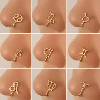 2 парчета от висок клас луксозна сплав 12 зодиак без пиърсинг нос пръстен гривна комплект за жените мода нос пръстен гривна, Versatil