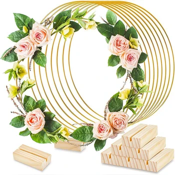 20-40cm Сватбен венец метален пръстен обръч с дървена основа изкуствени цветя метален венец за сватба коледно парти маса декор