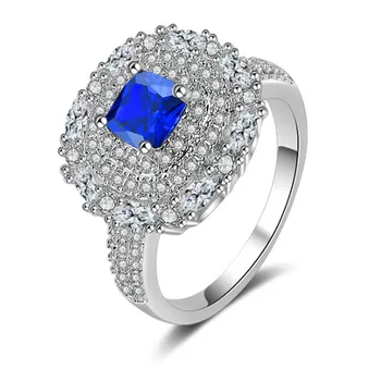 2018 Европа и най-продаваните бижута бижута мода съкровище син циркон квадратен пръстен
