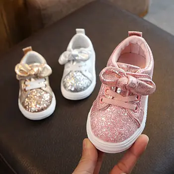 2019 Детски четирисезонни обувки 1-3 години Малко дете бебе момичета лък пайети яслите обувки тенденция ежедневни обувки блясък Bowknot рокля обувки