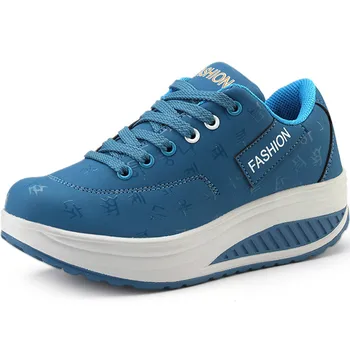 2020 Дамски спортни обувки Тренировъчна платформа Маратонки за жени Кожени спортни обувки Дамски сини дамски обувки за бягане