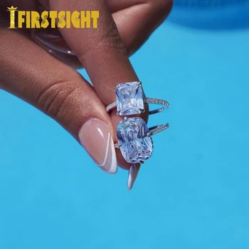 2022 Нова круша форма акцент каменни пръстени сребърен цвят правоъгълник нарязани синьо CZ лента сватба Engagment 5A каменен пръстен за жени бижута
