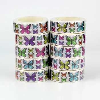 2023 Насипни НОВИ 10бр / Лот декоративни цветни пеперуди насекоми лепило хартия самозалепващи ленти Washi ленти сладък дневник канцеларски материали