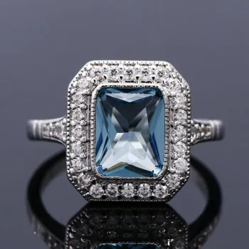 2023 Нов модерен изящен син правоъгълник пръстен за жени специален дизайн бижута F688