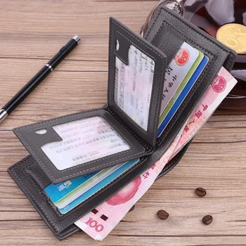 2023 Нов мъжки PU портфейл Кратко Multi-Card слотове Litchi модел кожена чанта шофьорска книжка портфейл монета притежател на карта