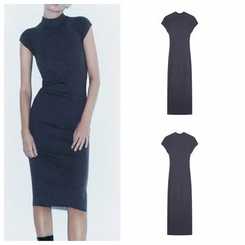 2023 Нова дамска рокля Advanced Sense Slim половин високо деколте плетена оребрена обвивка