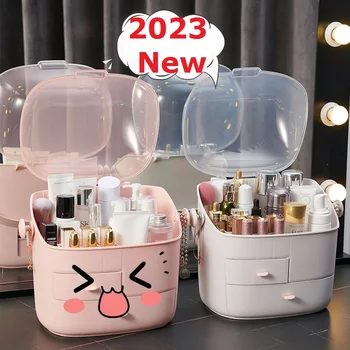 2023 Нова козметична кутия за съхранение Desktop Прахоустойчива обща спалня с голям капацитет Начало Тоалетка Червило Грижа за кожата Продукт Рафт
