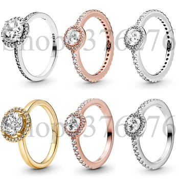 2024 Автентични 925 стерлинги сребро кръг блясък класически елегантност ореол моден пръстен за жени подарък DIY бижута