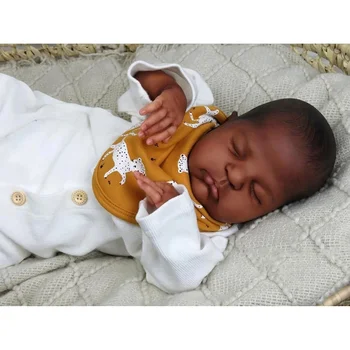 20inch Remi Вече боядисана Завършена преродена бебешка кукла в тъмнокафява кожа Спяща 3D живопис Бебе с вени Видима симулация
