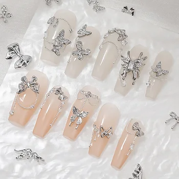 20pcs Пеперуда форма сребърни нокти сексапил метална сплав 3D нокти нитове скъпоценни камъни декорация маникюр бижута аксесоари нокти доставки
