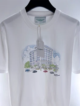 23SS Хип-хоп
 2023ss Казабланка T Shirt Мъже Жени 1: 1 Най-добро качество небостъргач Street View Pattern Top Tees Fashion