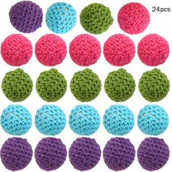 24pcs памук плетене на една кука ръчно изработени дупки колиета форма микс уникален дървени топчета DIY бижута разнообразни цвят многоцветни занаяти вземане
