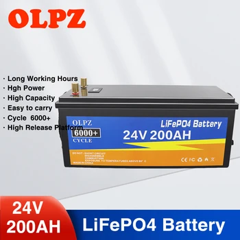 24V LiFePO4 батерия 200AH вградена BMS литиево-желязо фосфатна клетка 6000+ цикъла за открит къмпинг голф количка слънчева със зарядно устройство