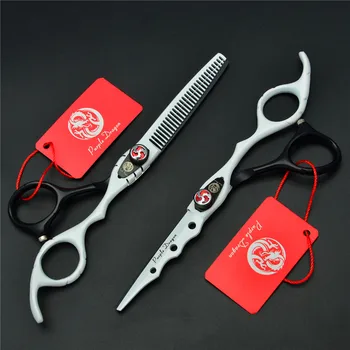 2Pcs 6'' JP 440C Бяла професионална човешка коса ножици Фризьорски ножици за рязане + Изтъняващи ножици Инструменти за оформяне на косата Z1019