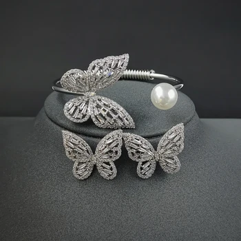 2pcs пакет 2023 нова луксозна пеперуда сребърен цвят булка Дубай сватба за жени дама годишнина подарък бижута насипни продават J6340