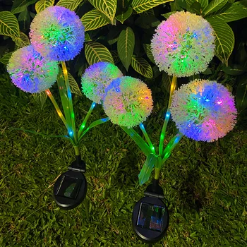 2pcs слънчева енергия 3 LED глухарче светлина зелен лук топка градина симулация цвете земята пейзаж цвете тревата нощна светлина