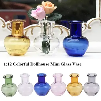 2бр 1:12 Цветна мини стъклена ваза DIY ръчно изработена къща за кукли кухня мини мебели модел орнамент Decora ваза Dollhouse