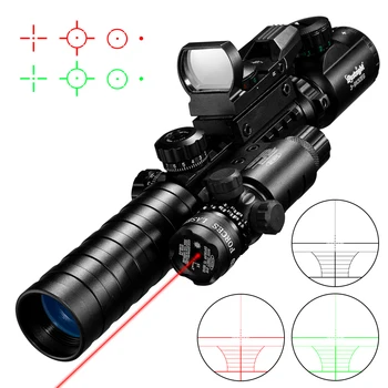 3-9X32 EG Riflescope 3 in 1 Combo Hunting Scope Red Green Illuminated with Holographic Reflex 4 Reticle Red Green Dot Rifle Caza