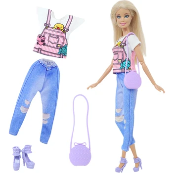 3 бр/комплект лилаво облекло сладка тениска панталони закачалка с обувки ежедневно носят дрехи за 11.5'' момиче кукла аксесоари детска играчка