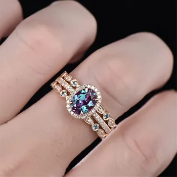 3 парче комплект естествен скъпоценен камък пръстен позлатен годежен пръстен 2023 Нови бижута за изкуство булка момиче високо качество